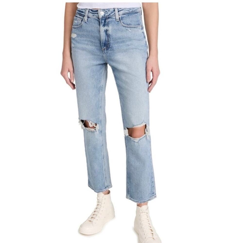Revolve Paige Noella High Rise Straight Leg Jeans Size 27 Distressed Raw Hem